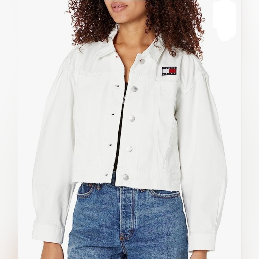 Tommy Hilfiger White Trucker Denim Jean Jacket Women's Size Medium - Picture 1 of 12